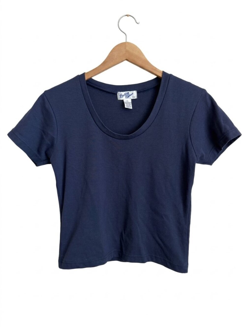 Vintage Betty Blue 90s Navy Blue Cropped Scoop Neck Tee Shirt Tops Womens Size L